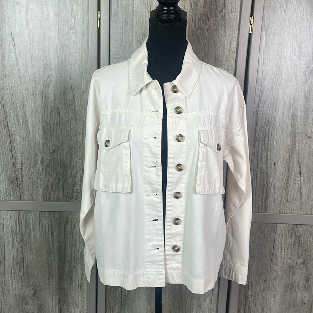 New! Forever 21 cream cotton trucker jacket women's S